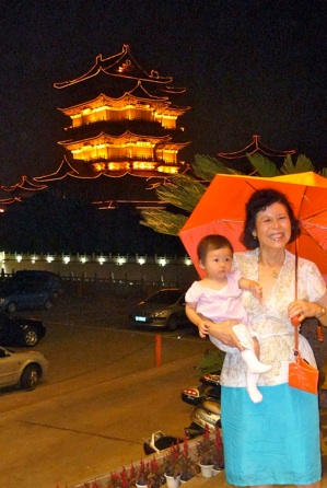 Norma and Athena in front of the Teng Wang Ge Tower in Nanchang.